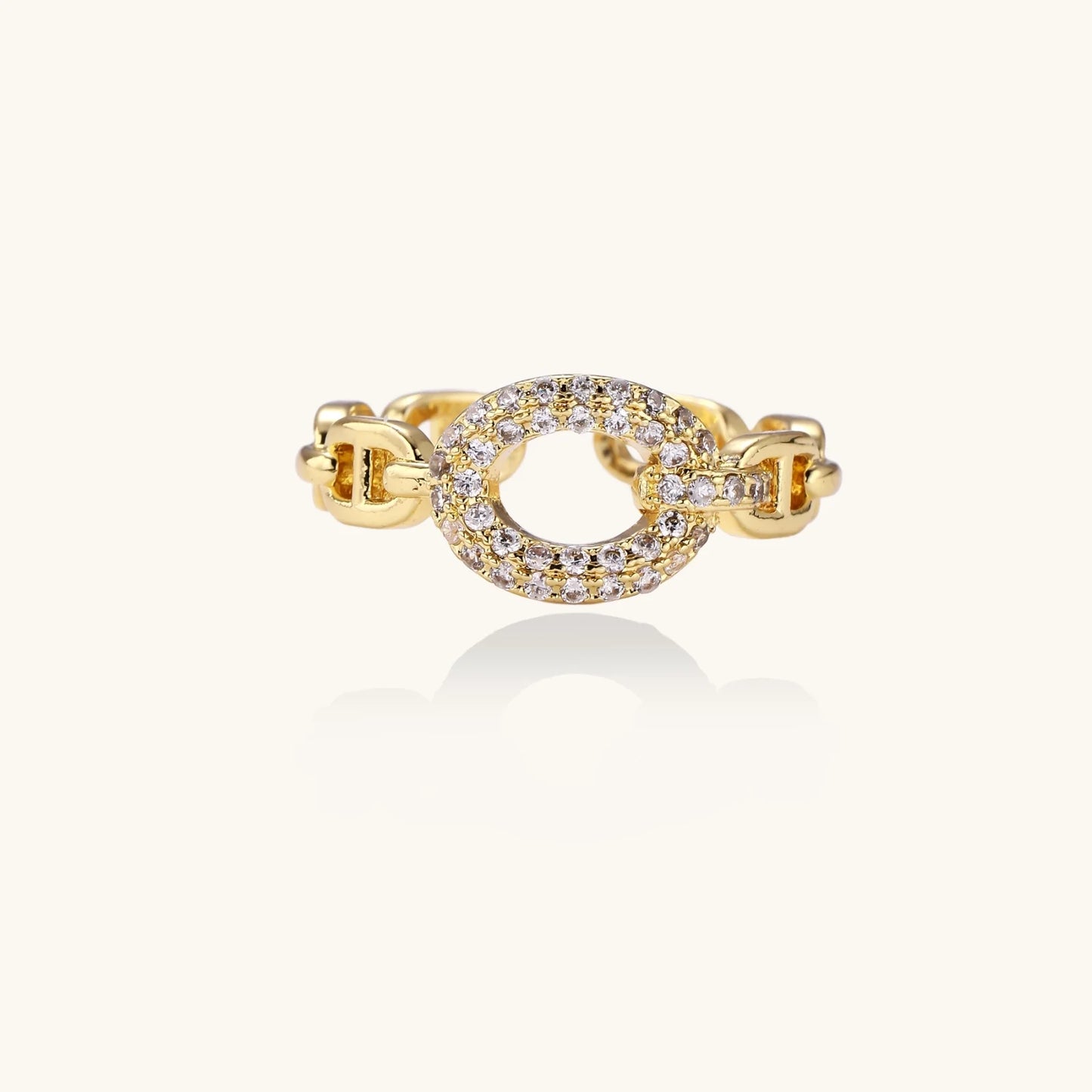 Gullfarget kjedering- Golden chain statement ring  - 18K gullbelagt eco- brass