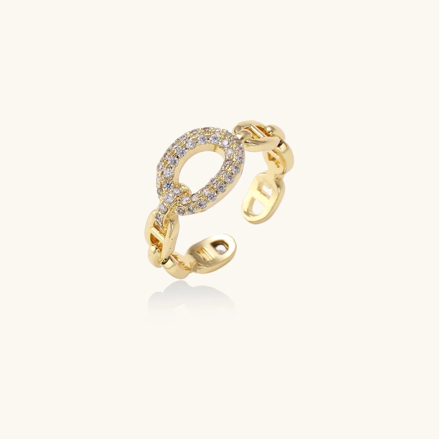 Gullfarget kjedering- Golden chain statement ring  - 18K gullbelagt eco- brass