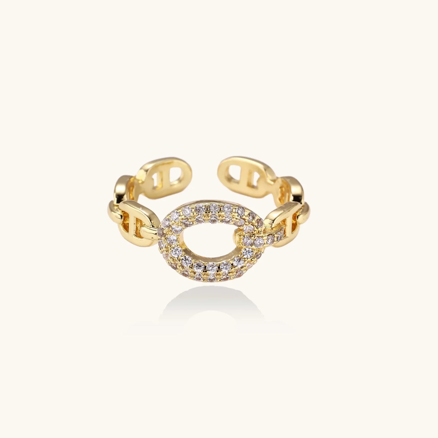 Gullfarget kjedering- Golden chain statement ring  - 18K gullbelagt eco- brass