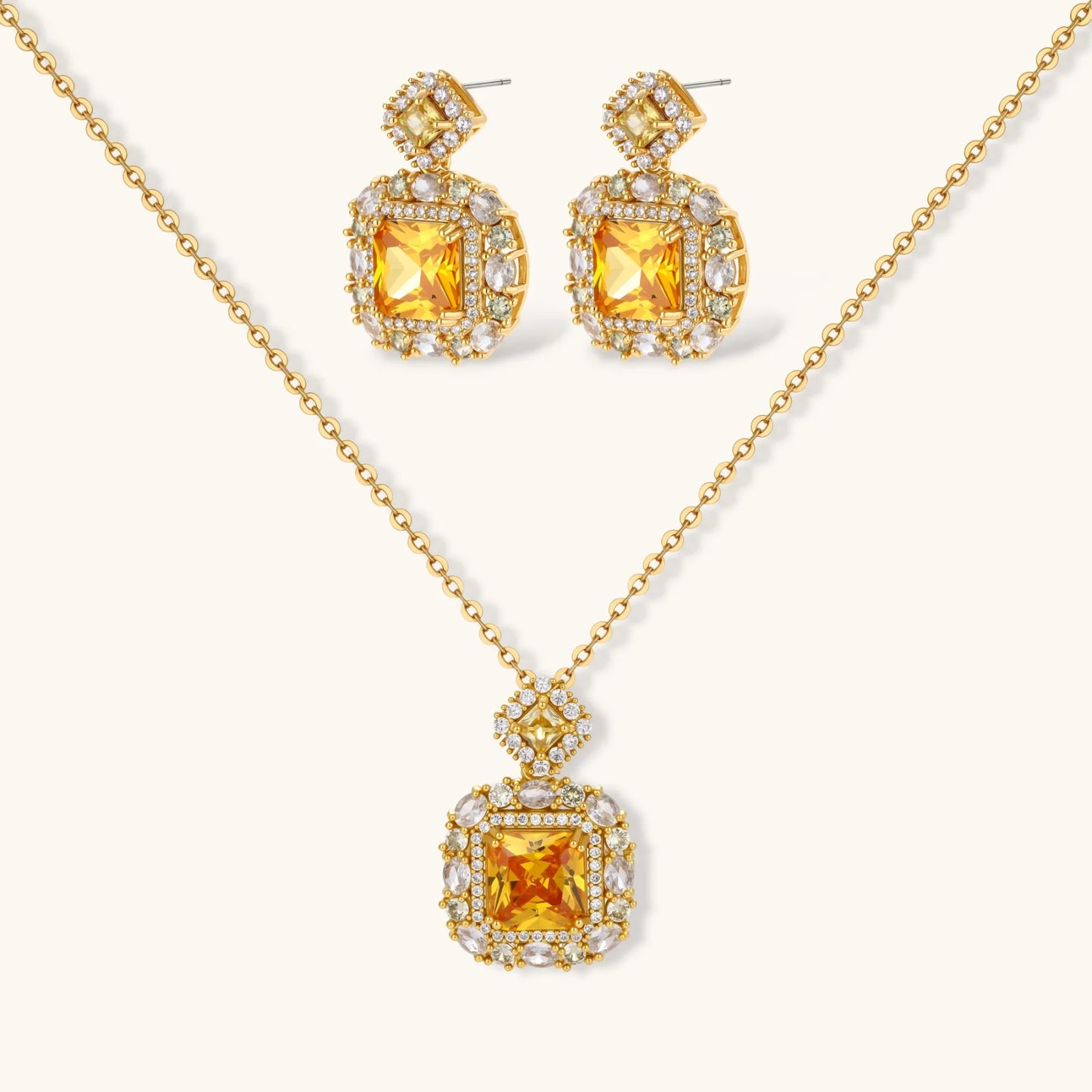 Heirloom Square Smykkesett med 14 K gullbelegg i eco-brass og Cubic Zirkonia - Hudvennlig komfort
