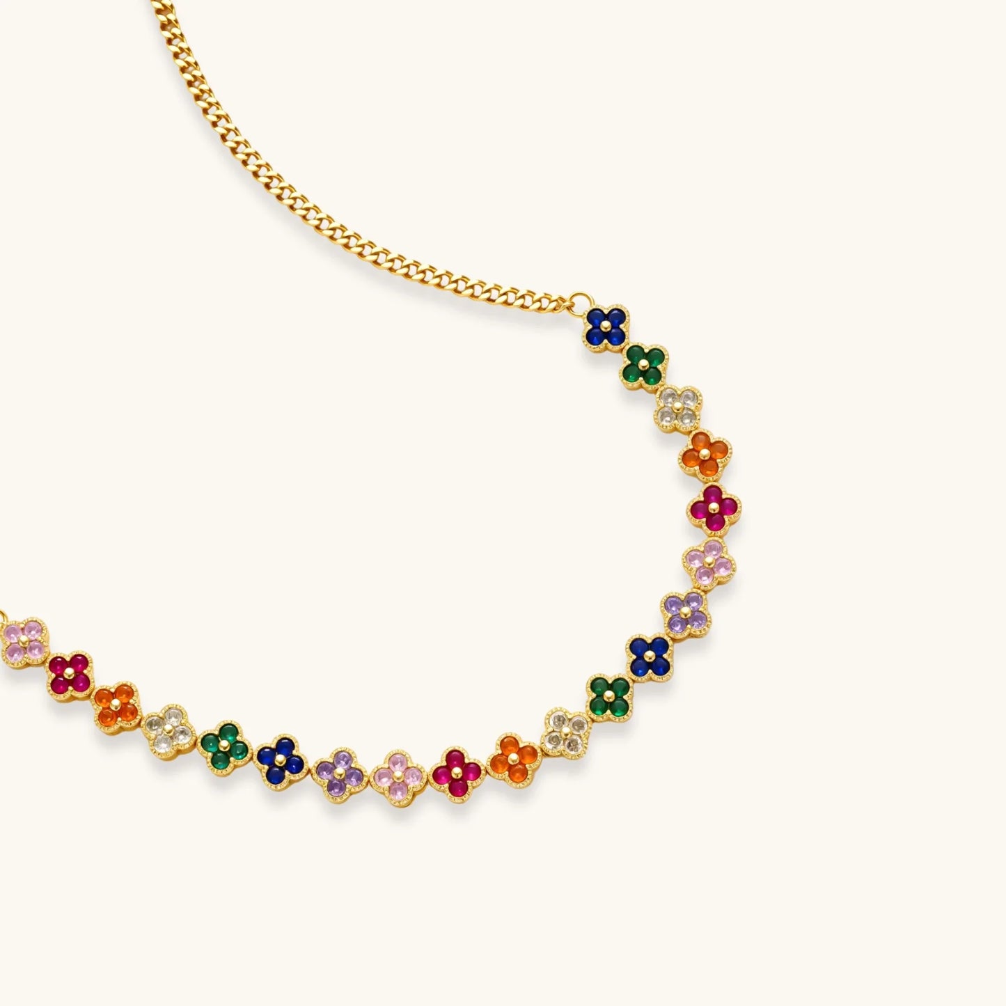 Lucky Kløver smykkesett i regnbuens farger med 14 K gullforgylt eco-brass med Cubic Zirkonia