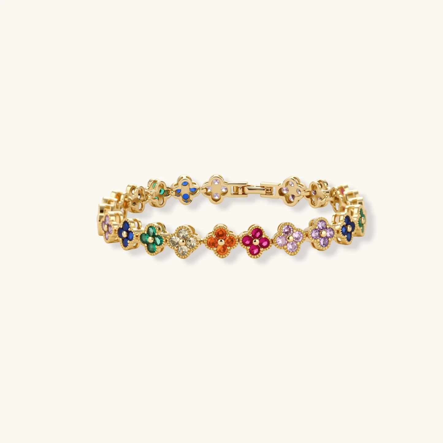 Lucky Kløver smykkesett i regnbuens farger med 14 K gullforgylt eco-brass med Cubic Zirkonia