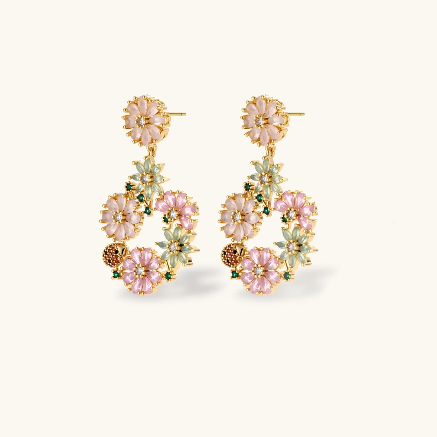 Blooming Garden Smykkesett  i 14 K gullbelegg og cubic zirkonia - Allergivennlig smykkesett - i eco messing