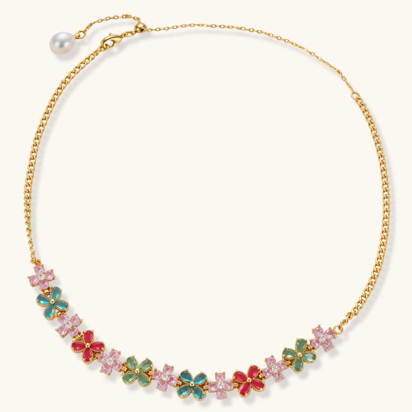 Garden Bloom Smykkesett i 14 K gullbelegg og cubic zirkonia- Allergivennlig smykkesett- eco - brass