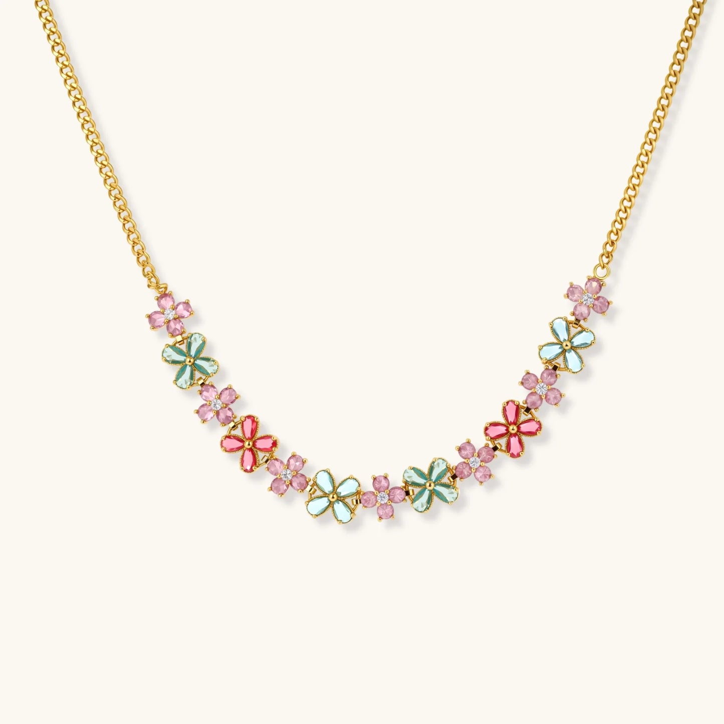 Garden Bloom Smykkesett i 14 K gullbelegg og cubic zirkonia- Allergivennlig smykkesett- eco - brass