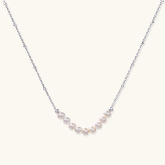 Luna Pearl Arc Necklace in Freshwater Pears & Rhodium Plated S925 Sterling Silver