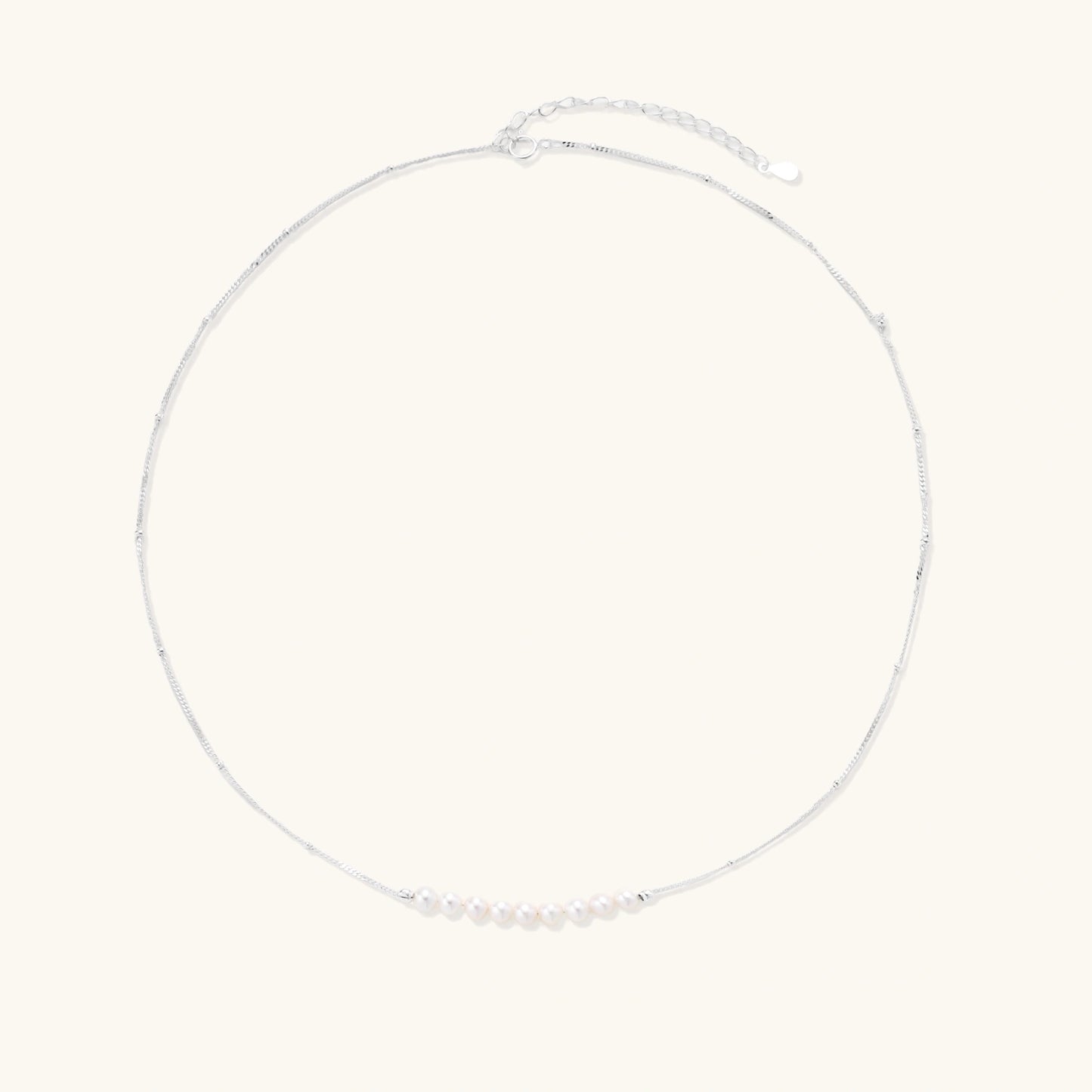 Luna Pearl Arc Necklace in Freshwater Pears & Rhodium Plated S925 Sterling Silver