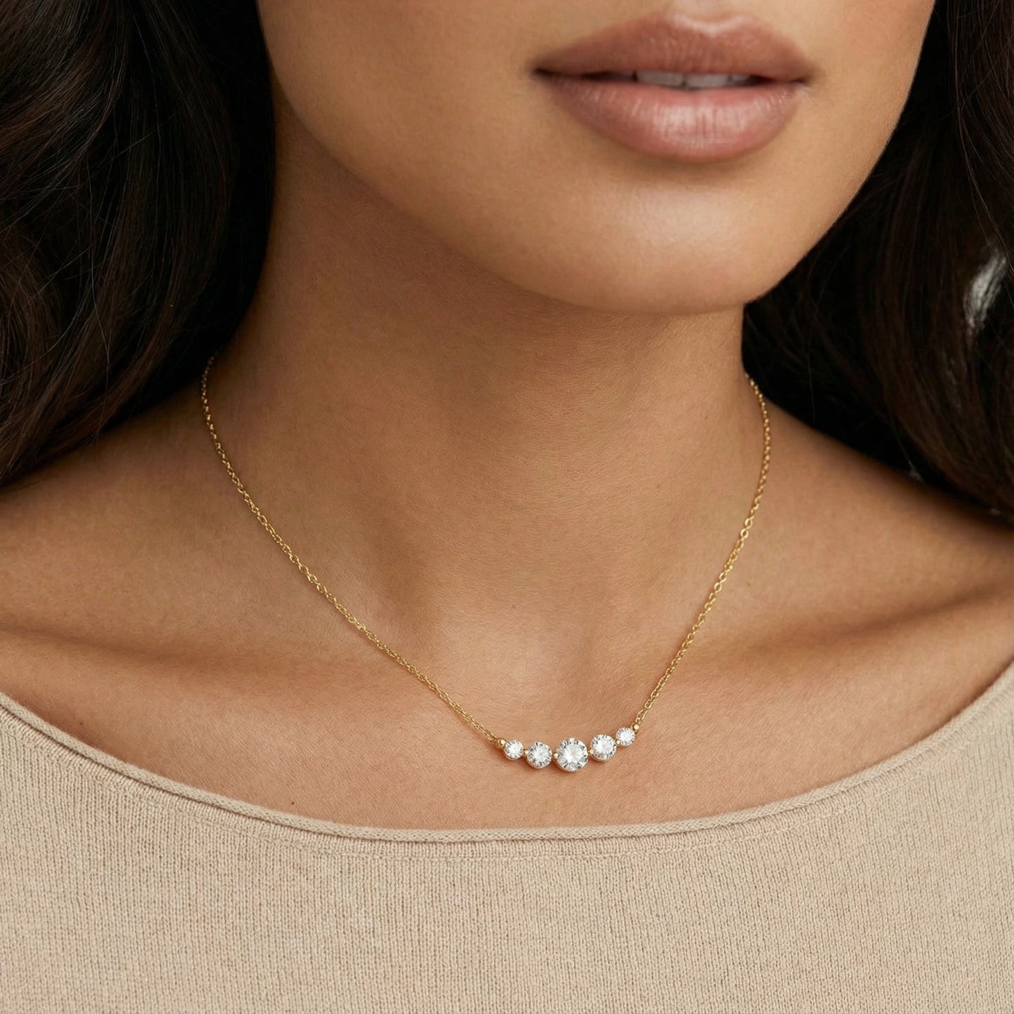 Golden Arc Necklace in 14K Gold Plated Eco-Brass & Zirconia