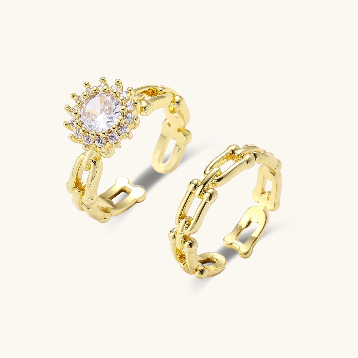 Golden Hour Ring Sett i 18 K gullbelagt Miljø-messing ( Eco-brass)- Cubic Zirkonia - Hudvennlig
