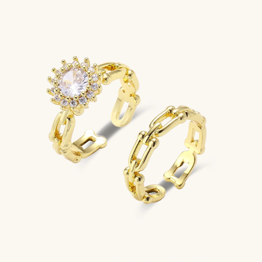 Golden Hour Ring Sett i 18 K gullbelagt Miljø-messing ( Eco-brass)- Cubic Zirkonia - Hudvennlig