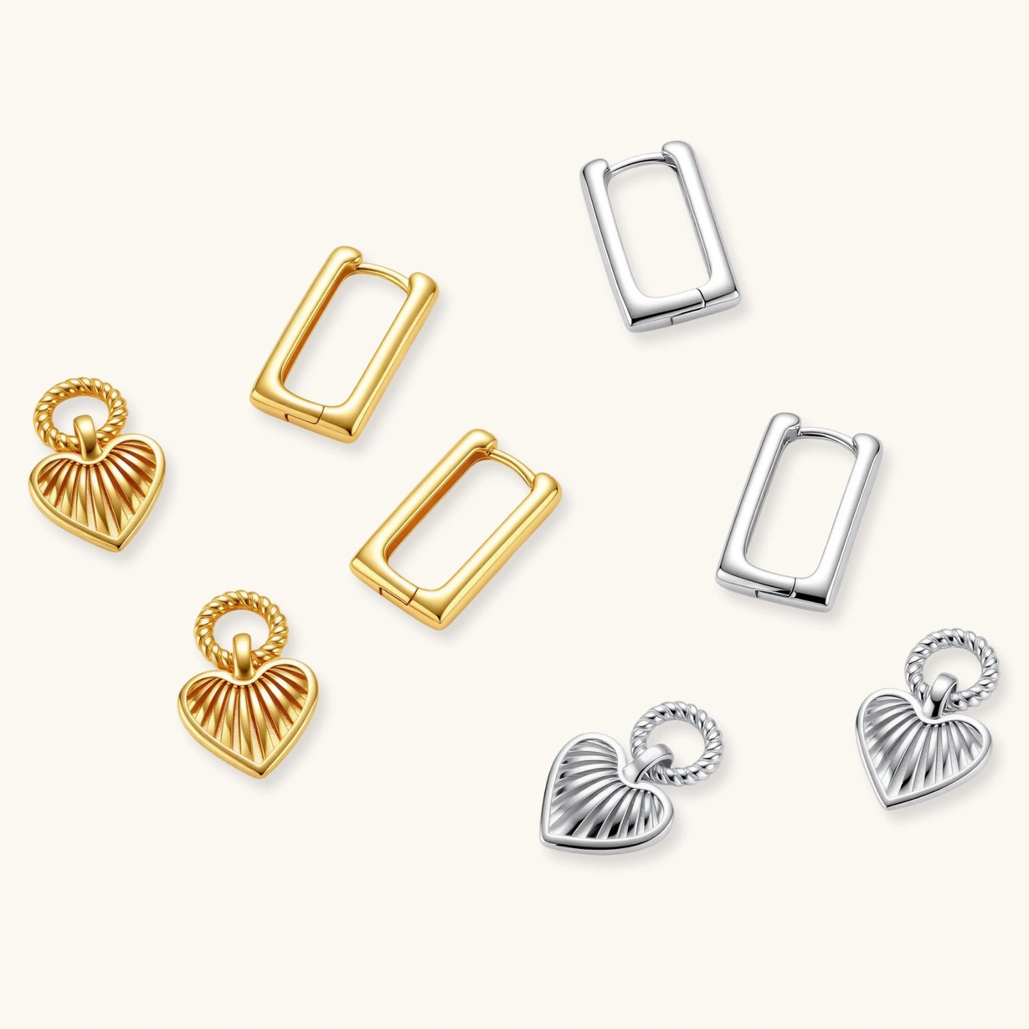 Sunburst Heart Huggie Earrings-Platinum Plated 925 Sterling Silver
