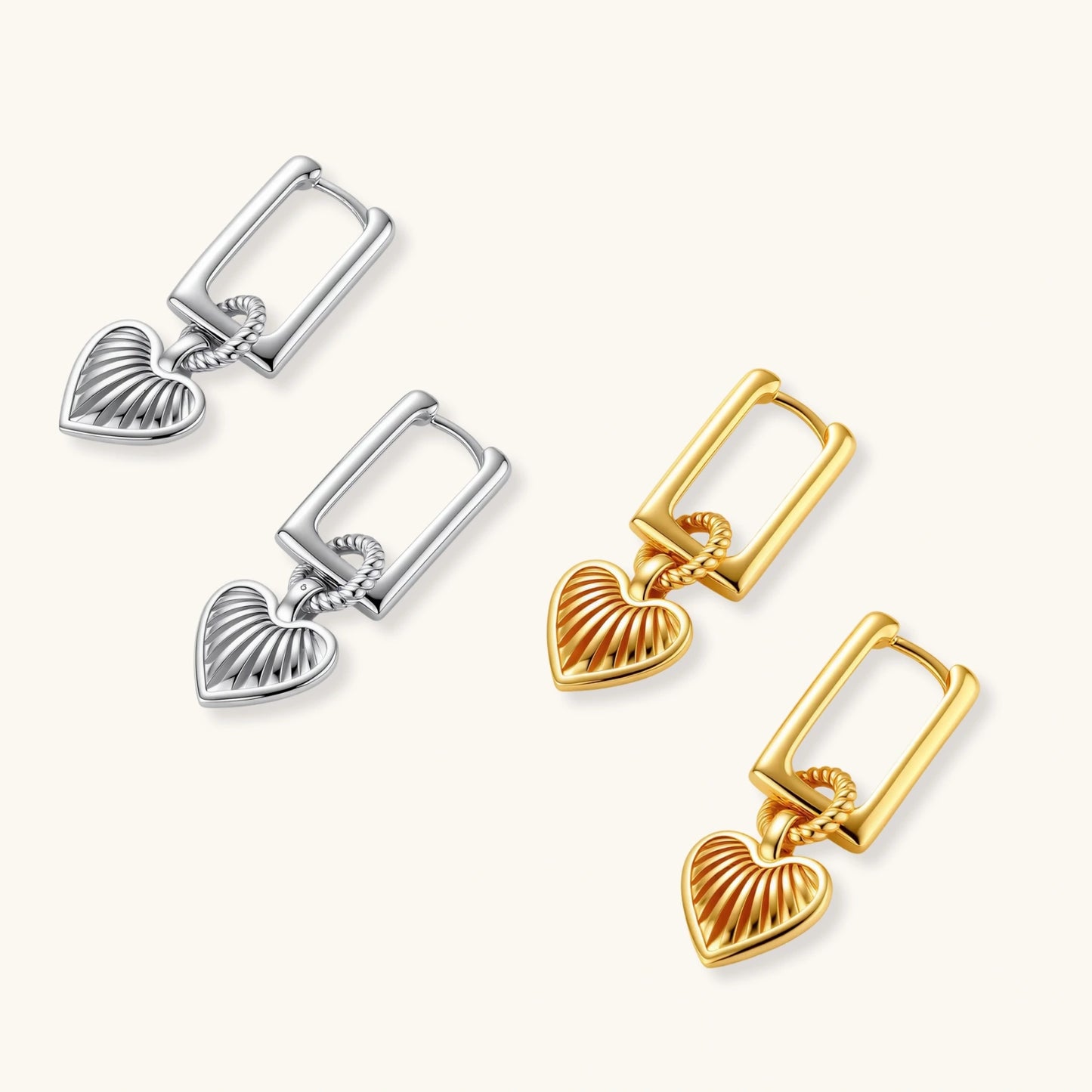 Sunburst Heart Huggie Earrings-Platinum Plated 925 Sterling Silver