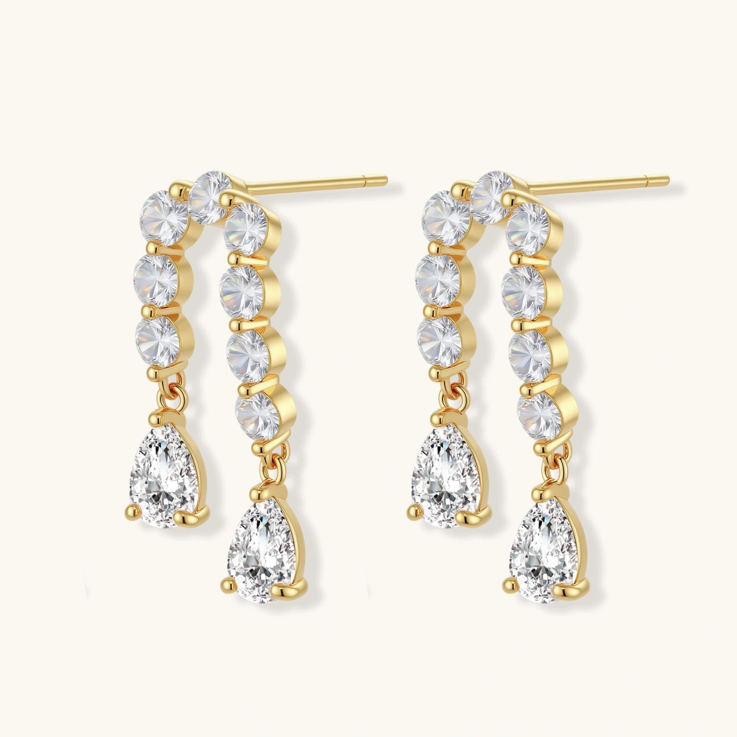 Linear Crystal Drops 14 K Gold plated Eco - Brass & Zirconia
