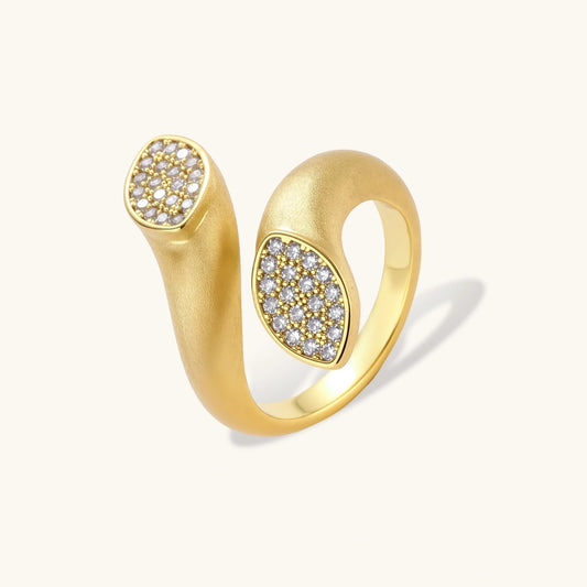 Dual Spark Ring 14 K Gold Plated Eco-Brass with Zirconia - Adjustable size