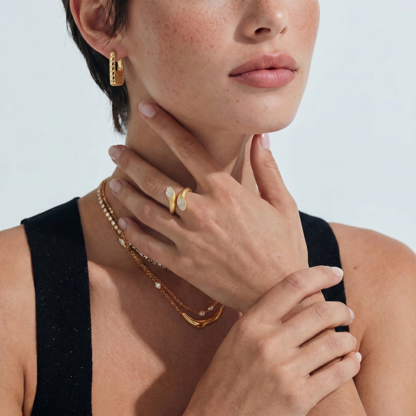 Dual Spark Ring 14 K Gold Plated Eco-Brass with Zirconia - Adjustable size