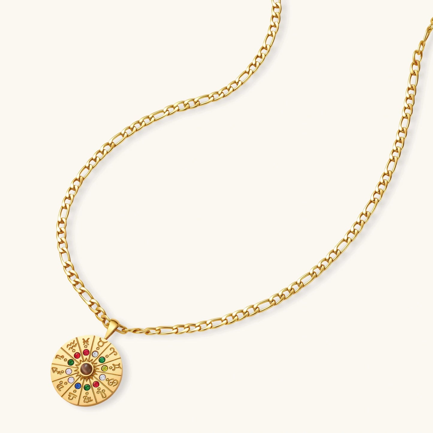 Zodiac Wheel Necklace | 18K Gold Plated stainless steel & Cubic zirconia