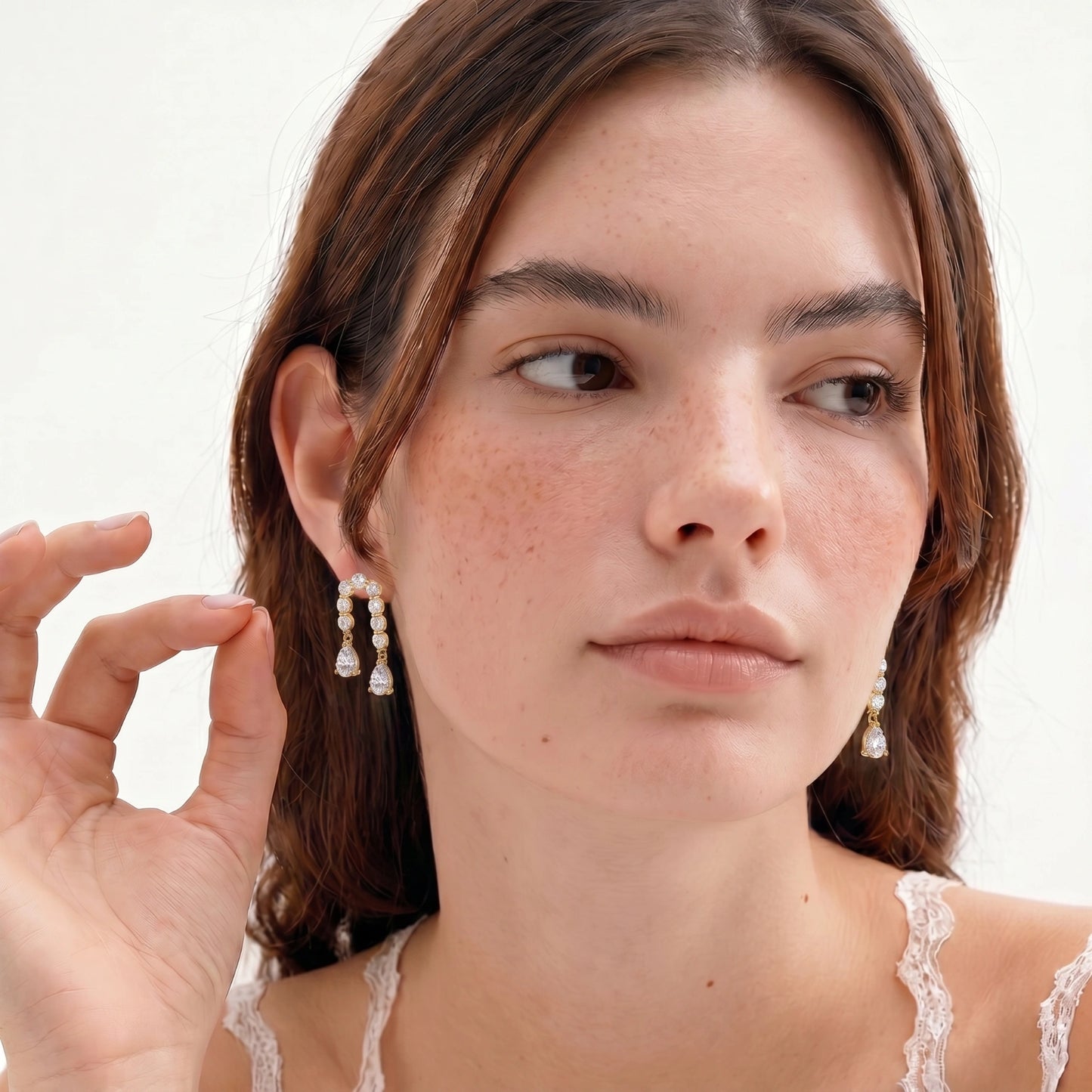 Linear Crystal Drops 14 K Gold plated Eco - Brass & Zirconia